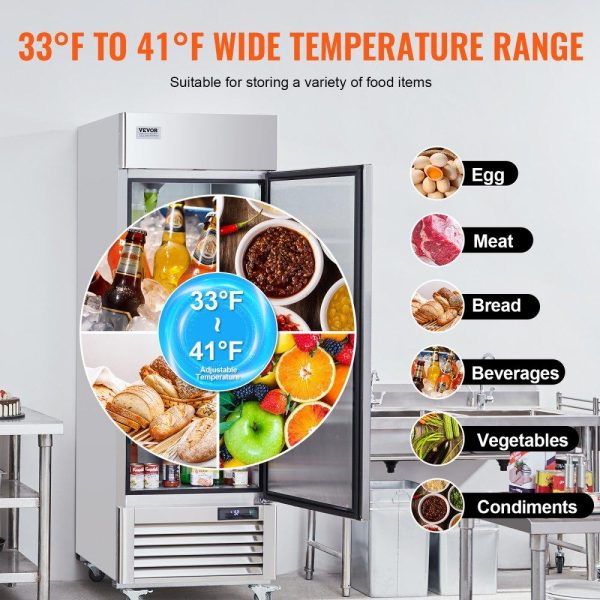 Refrigeration & Ice Equipment | Commercial Refrigerator 19.32 Cu.ft, Reach In 27″ W Upright Refrigerator Single Door, Auto-Defrost Stainless Steel Reach-in Refrigerator & 4 Shelves, 33 to 41℉ Temp Control, LED Light, 4 Wheel Refrigeration & Ice Equipment Refrigeration & Ice Equipment