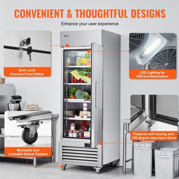 Refrigeration & Ice Equipment | Commercial Refrigerator 19.32 Cu.ft, Reach In 27″ W Upright Refrigerator Single Door, Auto-Defrost Stainless Steel Reach-in Refrigerator & 4 Shelves, 33 to 41℉ Temp Control, LED Light, 4 Wheel Refrigeration & Ice Equipment Refrigeration & Ice Equipment