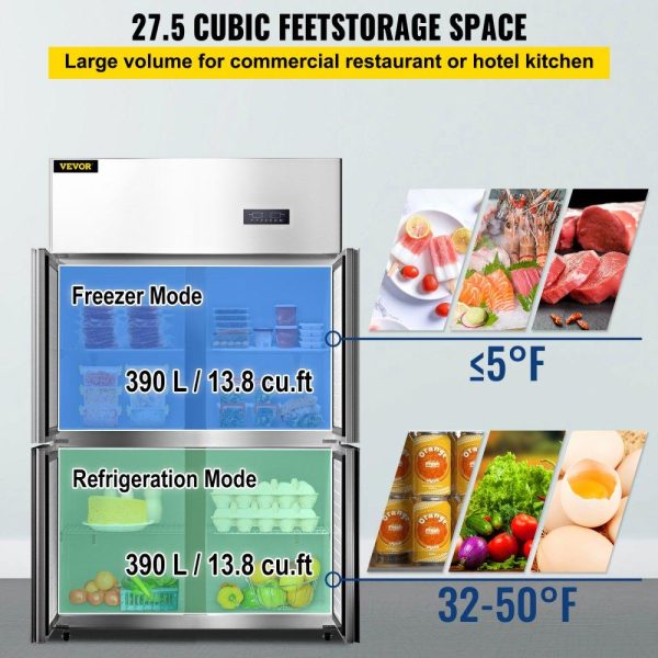 Refrigeration & Ice Equipment | Commercial Refrigerator, 27.5 Cu.Ft Upright Refrigerator, 48″ Side by Side Freezer, Stainless Steel Merchandiser Refrigerators with Dual Temperature Control, Business Food Fridge for Kitchen Restaurant, 4 Door Refrigeration & Ice Equipment Refrigeration & Ice Equipment