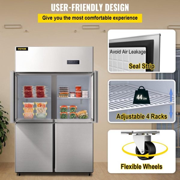 Refrigeration & Ice Equipment | Commercial Refrigerator, 27.5 Cu.Ft Upright Refrigerator, 48″ Side by Side Freezer, Stainless Steel Merchandiser Refrigerators with Dual Temperature Control, Business Food Fridge for Kitchen Restaurant, 4 Door Refrigeration & Ice Equipment Refrigeration & Ice Equipment