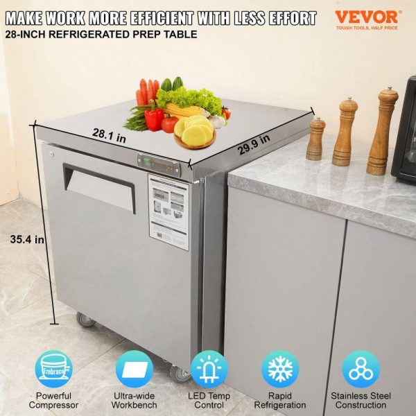 Refrigeration & Ice Equipment | Commercial Refrigerator, 28″ Undercounter Worktop Refrigerator, 7.4 Cu. Ft Thick Stainless Steel Refrigerated Food Prep Station Fan Cooling Single Door Worktop Fridge with lock for Bar Refrigeration & Ice Equipment Refrigeration & Ice Equipment