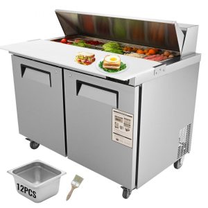 Refrigeration & Ice Equipment | Commercial Refrigerator, 48″ Sandwich & Salad Prep Table, 12.85 Cu. Ft Thick Stainless Steel Refrigerated Food Prep Station with 12 Pans Cutting Board, 2 Door Fridge for Restaurant, Bar, Shop Refrigeration & Ice Equipment Refrigeration & Ice Equipment