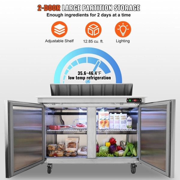 Refrigeration & Ice Equipment | Commercial Refrigerator, 48″ Sandwich & Salad Prep Table, 12.85 Cu. Ft Thick Stainless Steel Refrigerated Food Prep Station with 12 Pans Cutting Board, 2 Door Fridge for Restaurant, Bar, Shop Refrigeration & Ice Equipment Refrigeration & Ice Equipment