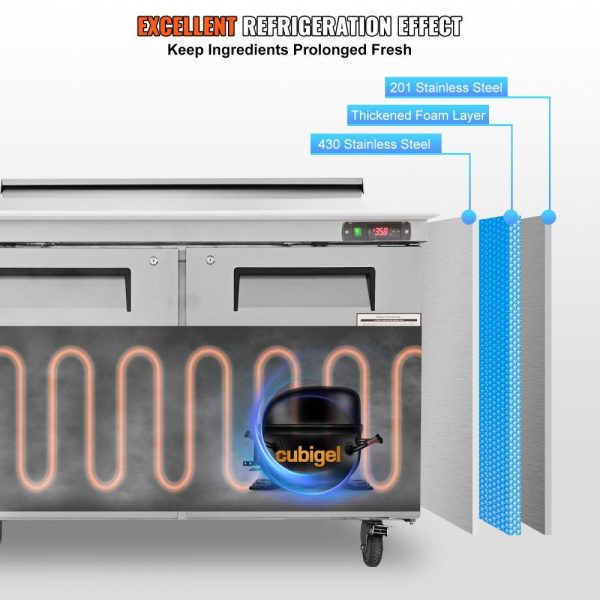 Refrigeration & Ice Equipment | Commercial Refrigerator, 48″ Sandwich & Salad Prep Table, 12.85 Cu. Ft Thick Stainless Steel Refrigerated Food Prep Station with 12 Pans Cutting Board, 2 Door Fridge for Restaurant, Bar, Shop Refrigeration & Ice Equipment Refrigeration & Ice Equipment