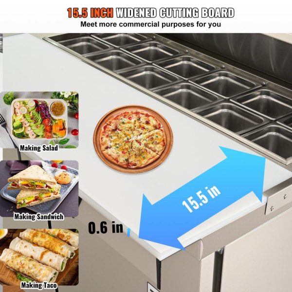 Refrigeration & Ice Equipment | Commercial Refrigerator, 48″ Sandwich & Salad Prep Table, 12.85 Cu. Ft Thick Stainless Steel Refrigerated Food Prep Station with 12 Pans Cutting Board, 2 Door Fridge for Restaurant, Bar, Shop Refrigeration & Ice Equipment Refrigeration & Ice Equipment