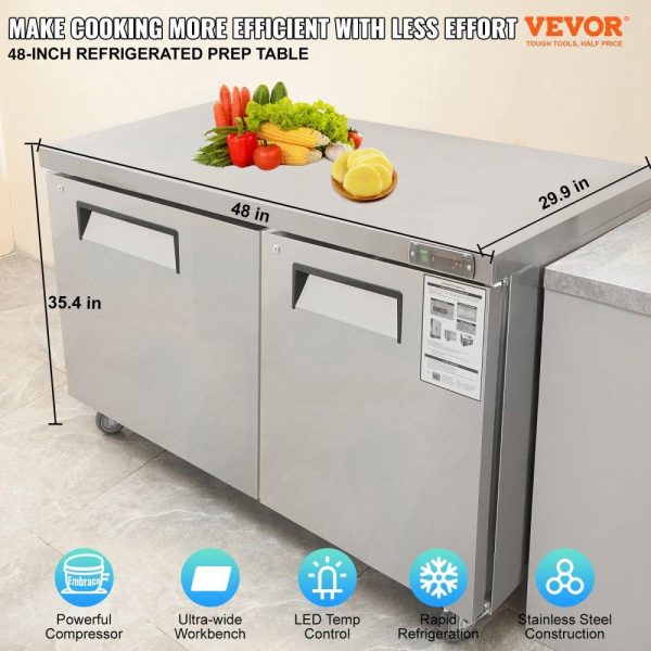 Refrigeration & Ice Equipment | Commercial Refrigerator, 48″ Worktop Undercounter Refrigerator, 12.85 Cu. Ft Thick Stainless Steel Refrigerated Food Prep Station, 2 Door Worktop Fridge with lock for Restaurant, Bar, Diner Refrigeration & Ice Equipment Refrigeration & Ice Equipment