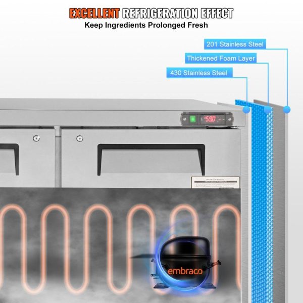 Refrigeration & Ice Equipment | Commercial Refrigerator, 48″ Worktop Undercounter Refrigerator, 12.85 Cu. Ft Thick Stainless Steel Refrigerated Food Prep Station, 2 Door Worktop Fridge with lock for Restaurant, Bar, Diner Refrigeration & Ice Equipment Refrigeration & Ice Equipment