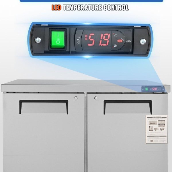 Refrigeration & Ice Equipment | Commercial Refrigerator, 48″ Worktop Undercounter Refrigerator, 12.85 Cu. Ft Thick Stainless Steel Refrigerated Food Prep Station, 2 Door Worktop Fridge with lock for Restaurant, Bar, Diner Refrigeration & Ice Equipment Refrigeration & Ice Equipment