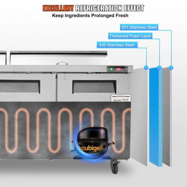 Refrigeration & Ice Equipment | Commercial Refrigerator, 72″ Sandwich & Salad Prep Table, 17.73 Cu. Ft Stainless Steel Refrigerated Food Prep Station with 18 Pans, Cut Board, 3 Door Worktop Fridge with lock for Restaurant Refrigeration & Ice Equipment Refrigeration & Ice Equipment