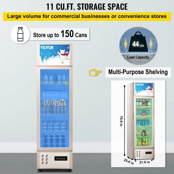 Refrigeration & Ice Equipment | Commercial Refrigerator,Display Fridge Upright Beverage Cooler, Glass Door with LED Light for Home, Store, Gym or Office, (11 cu.ft. Single Swing Door) Refrigeration & Ice Equipment Refrigeration & Ice Equipment