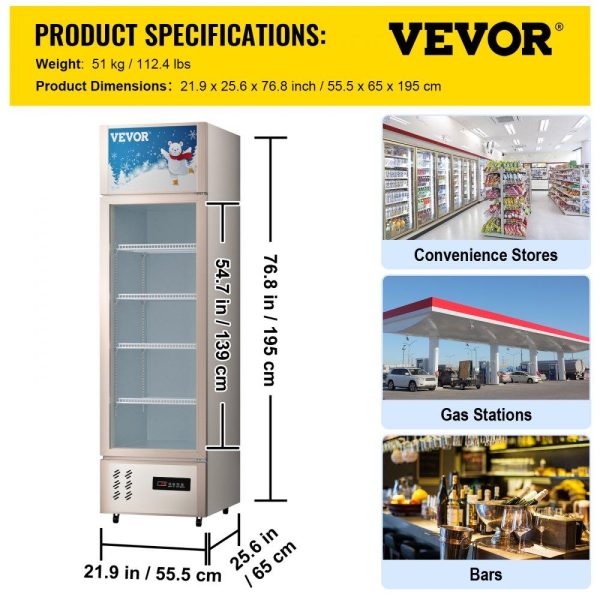 Refrigeration & Ice Equipment | Commercial Refrigerator,Display Fridge Upright Beverage Cooler, Glass Door with LED Light for Home, Store, Gym or Office, (11 cu.ft. Single Swing Door) Refrigeration & Ice Equipment Refrigeration & Ice Equipment