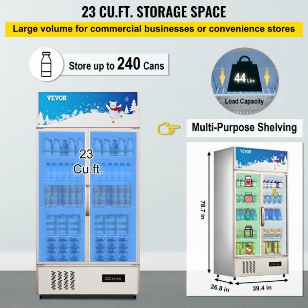 Refrigeration & Ice Equipment | Commercial Refrigerator,Display Fridge Upright Beverage Cooler, Glass Door with LED Light for Home, Store, Gym or Office, (23 cu.ft. Double Swing Door) Refrigeration & Ice Equipment Refrigeration & Ice Equipment