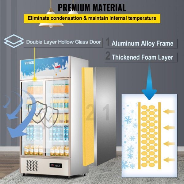 Refrigeration & Ice Equipment | Commercial Refrigerator,Display Fridge Upright Beverage Cooler, Glass Door with LED Light for Home, Store, Gym or Office, (23 cu.ft. Double Swing Door) Refrigeration & Ice Equipment Refrigeration & Ice Equipment