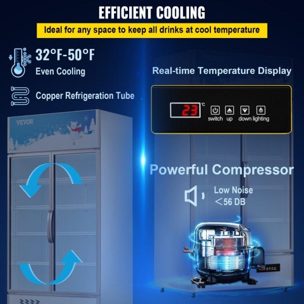 Refrigeration & Ice Equipment | Commercial Refrigerator,Display Fridge Upright Beverage Cooler, Glass Door with LED Light for Home, Store, Gym or Office, (23 cu.ft. Double Swing Door) Refrigeration & Ice Equipment Refrigeration & Ice Equipment