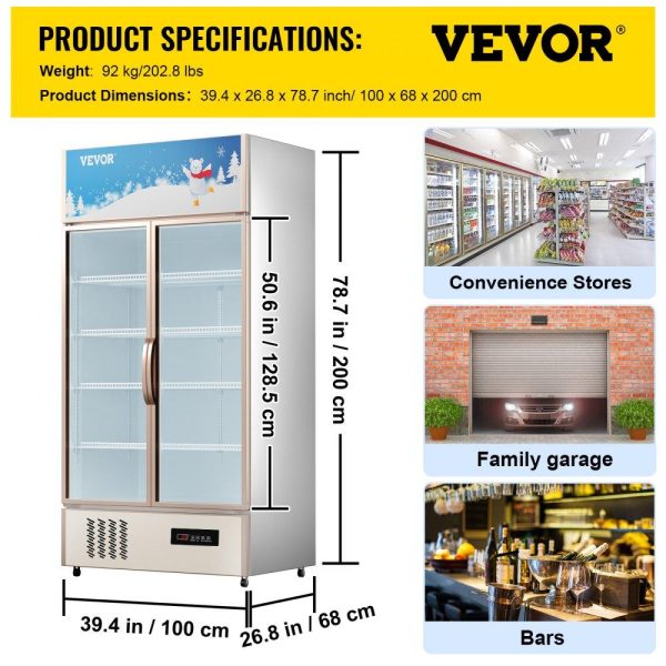 Refrigeration & Ice Equipment | Commercial Refrigerator,Display Fridge Upright Beverage Cooler, Glass Door with LED Light for Home, Store, Gym or Office, (23 cu.ft. Double Swing Door) Refrigeration & Ice Equipment Refrigeration & Ice Equipment