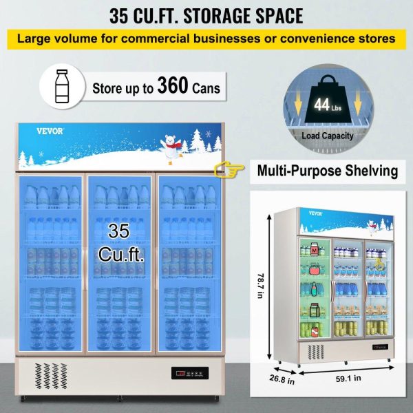 Refrigeration & Ice Equipment | Commercial Refrigerator,Display Fridge Upright Beverage Cooler, Glass Door with LED Light for Home, Store, Gym or Office, (35 cu.ft. Triple Swing Door) Refrigeration & Ice Equipment Refrigeration & Ice Equipment