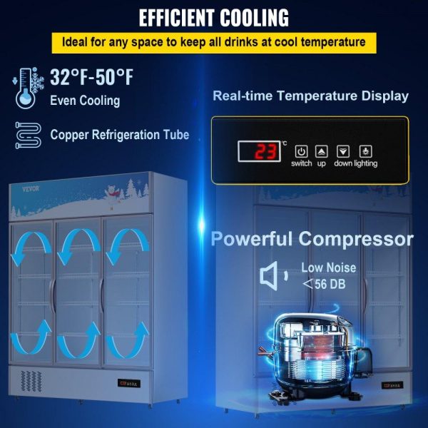 Refrigeration & Ice Equipment | Commercial Refrigerator,Display Fridge Upright Beverage Cooler, Glass Door with LED Light for Home, Store, Gym or Office, (35 cu.ft. Triple Swing Door) Refrigeration & Ice Equipment Refrigeration & Ice Equipment