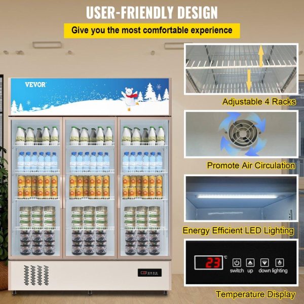 Refrigeration & Ice Equipment | Commercial Refrigerator,Display Fridge Upright Beverage Cooler, Glass Door with LED Light for Home, Store, Gym or Office, (35 cu.ft. Triple Swing Door) Refrigeration & Ice Equipment Refrigeration & Ice Equipment