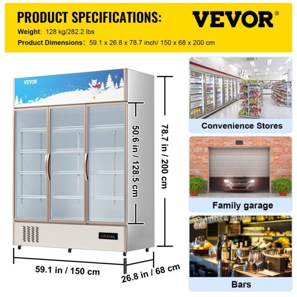 Refrigeration & Ice Equipment | Commercial Refrigerator,Display Fridge Upright Beverage Cooler, Glass Door with LED Light for Home, Store, Gym or Office, (35 cu.ft. Triple Swing Door) Refrigeration & Ice Equipment Refrigeration & Ice Equipment