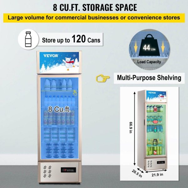 Refrigeration & Ice Equipment | Commercial Refrigerator,Display Fridge Upright Beverage Cooler, Glass Door with LED Light for Home, Store, Gym or Office, (8 cu.ft. Single Swing Door) Refrigeration & Ice Equipment Refrigeration & Ice Equipment