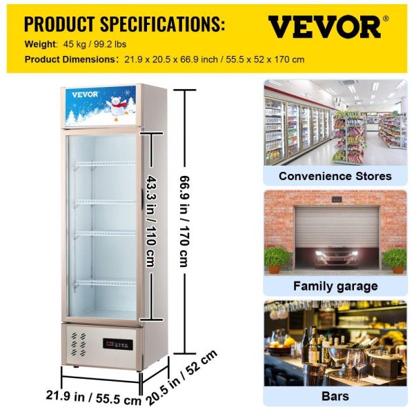 Refrigeration & Ice Equipment | Commercial Refrigerator,Display Fridge Upright Beverage Cooler, Glass Door with LED Light for Home, Store, Gym or Office, (8 cu.ft. Single Swing Door) Refrigeration & Ice Equipment Refrigeration & Ice Equipment