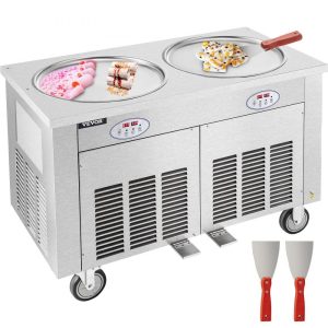 Refrigeration & Ice Equipment | Commercial Rolled Ice Cream Machine, 1800W Stir-Fried Ice Roll Machine Double Pans, Stainless Steel Ice Cream Roll Machine w/ 17.7″ Round Pan, Yogurt Cream Machine for Bars Cafés Dessert Shops Refrigeration & Ice Equipment Refrigeration & Ice Equipment