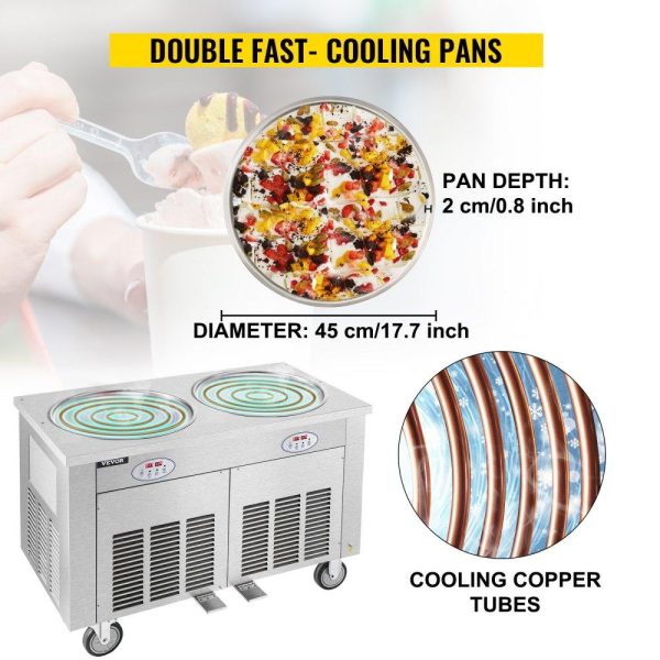 Refrigeration & Ice Equipment | Commercial Rolled Ice Cream Machine, 1800W Stir-Fried Ice Roll Machine Double Pans, Stainless Steel Ice Cream Roll Machine w/ 17.7″ Round Pan, Yogurt Cream Machine for Bars Cafés Dessert Shops Refrigeration & Ice Equipment Refrigeration & Ice Equipment