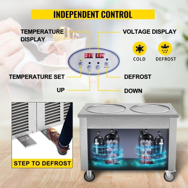 Refrigeration & Ice Equipment | Commercial Rolled Ice Cream Machine, 1800W Stir-Fried Ice Roll Machine Double Pans, Stainless Steel Ice Cream Roll Machine w/ 17.7″ Round Pan, Yogurt Cream Machine for Bars Cafés Dessert Shops Refrigeration & Ice Equipment Refrigeration & Ice Equipment