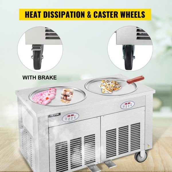 Refrigeration & Ice Equipment | Commercial Rolled Ice Cream Machine, 1800W Stir-Fried Ice Roll Machine Double Pans, Stainless Steel Ice Cream Roll Machine w/ 17.7″ Round Pan, Yogurt Cream Machine for Bars Cafés Dessert Shops Refrigeration & Ice Equipment Refrigeration & Ice Equipment