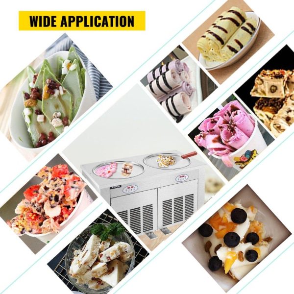 Refrigeration & Ice Equipment | Commercial Rolled Ice Cream Machine, 1800W Stir-Fried Ice Roll Machine Double Pans, Stainless Steel Ice Cream Roll Machine w/ 17.7″ Round Pan, Yogurt Cream Machine for Bars Cafés Dessert Shops Refrigeration & Ice Equipment Refrigeration & Ice Equipment