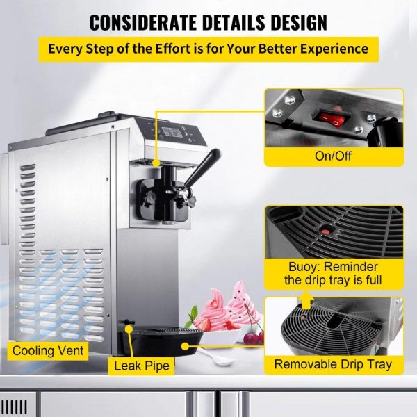 Refrigeration & Ice Equipment | Commercial Soft Ice Cream Machine, 13L/H (3.4Gal/H) Ice Cream Machine, Single-Flavor Gelato Machine Commercial w/Pre-Cooling, 1200W Countertop Yogurt Maker Machine w/LED Intelligent Panel Refrigeration & Ice Equipment Refrigeration & Ice Equipment