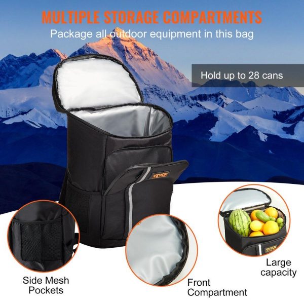 Refrigeration & Ice Equipment | Cooler Backpack, 28 Cans Backpack Cooler Leakproof, Waterproof Insulated Backpack Cooler, Lightweight Beach Cooler Bag with Shoulder Padding and Mesh Pocket for Hiking, Camping, BBQ, Black Black Refrigeration & Ice Equipment Black