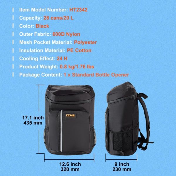 Refrigeration & Ice Equipment | Cooler Backpack, 28 Cans Backpack Cooler Leakproof, Waterproof Insulated Backpack Cooler, Lightweight Beach Cooler Bag with Shoulder Padding and Mesh Pocket for Hiking, Camping, BBQ, Black Black Refrigeration & Ice Equipment Black