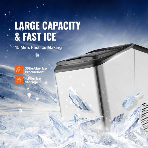 Refrigeration & Ice Equipment | Countertop Ice Maker, 30lbs in 24Hrs, Auto Self-Cleaning Portable Ice Maker with Ice Scoop, Basket and Drainpipe, 2 Ways Water Refill Stainless Steel Ice Machine for Home Kitchen Office Party Refrigeration & Ice Equipment Refrigeration & Ice Equipment