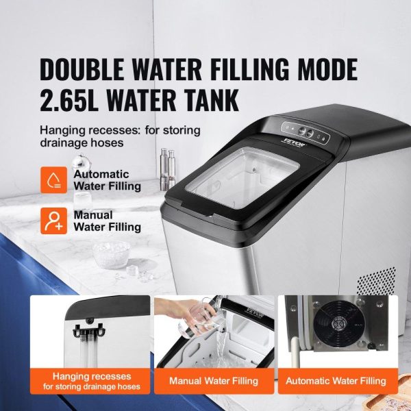 Refrigeration & Ice Equipment | Countertop Ice Maker, 30lbs in 24Hrs, Auto Self-Cleaning Portable Ice Maker with Ice Scoop, Basket and Drainpipe, 2 Ways Water Refill Stainless Steel Ice Machine for Home Kitchen Office Party Refrigeration & Ice Equipment Refrigeration & Ice Equipment