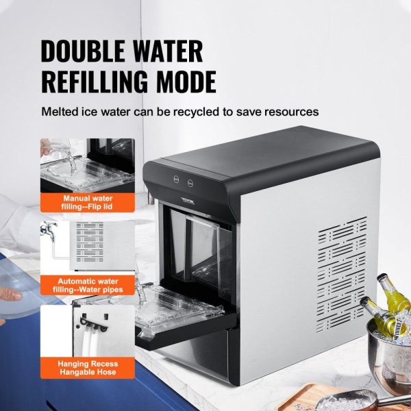 Refrigeration & Ice Equipment | Countertop Ice Maker, 37lbs in 24Hrs, Auto Self-Cleaning Portable Ice Maker with Ice Scoop, Basket and Drainpipe, 2 Ways Water Refill Stainless Steel Ice Machine for Home Kitchen Office Party Refrigeration & Ice Equipment Refrigeration & Ice Equipment