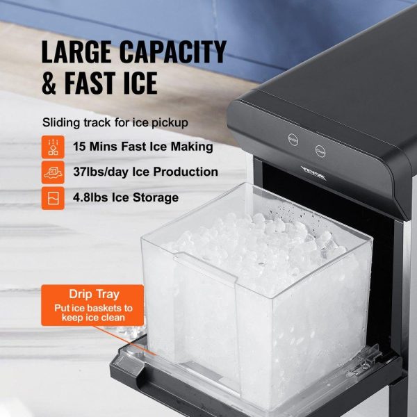 Refrigeration & Ice Equipment | Countertop Ice Maker, 37lbs in 24Hrs, Auto Self-Cleaning Portable Ice Maker with Ice Scoop, Basket and Drainpipe, 2 Ways Water Refill Stainless Steel Ice Machine for Home Kitchen Office Party Refrigeration & Ice Equipment Refrigeration & Ice Equipment