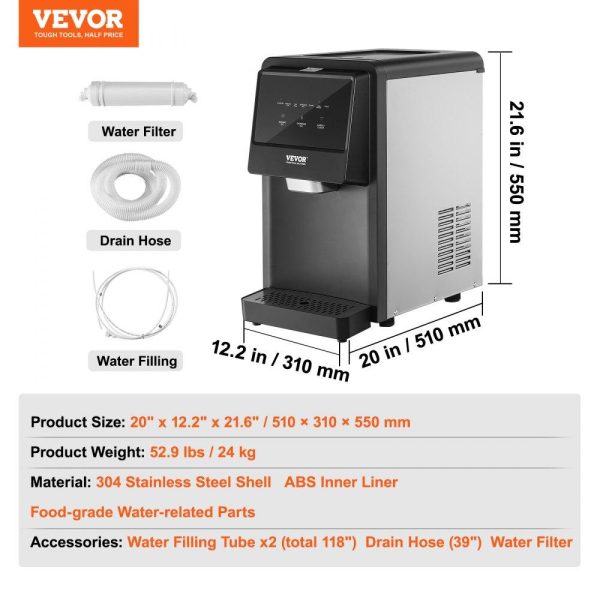 Refrigeration & Ice Equipment | Countertop Ice Maker, 62lbs in 24Hrs, Auto Self-Cleaning Portable Ice Maker with Water Filling Pipe, Water Filter and Drainpipe, Automatic Water Refill Ice Machine for Home Kitchen Office Party Refrigeration & Ice Equipment Refrigeration & Ice Equipment