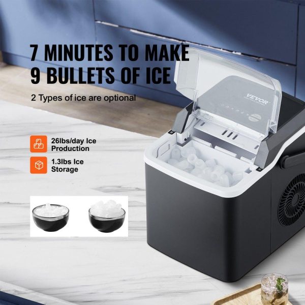 Refrigeration & Ice Equipment | Countertop Ice Maker, 9 Cubes Ready in 7 Mins, 26lbs in 24Hrs, Self-Cleaning Portable Ice Maker with Ice Scoop and Basket, Ice Machine with 2 Sizes Bullet Ice for Home Kitchen Office Bar Party Refrigeration & Ice Equipment Refrigeration & Ice Equipment