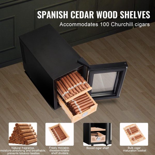 Refrigeration & Ice Equipment | Electric Cigar Humidor, 16L Cigar Humidor Cabinet with Heating & Cooling Temp Control System, Spanish Cedar Wood & Tempered Glass & LED Light Cigar Humidor, for Up To 100 Cigars, Gift for Men Refrigeration & Ice Equipment Refrigeration & Ice Equipment