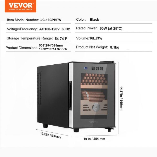 Refrigeration & Ice Equipment | Electric Cigar Humidor, 16L Cigar Humidor Cabinet with Heating & Cooling Temp Control System, Spanish Cedar Wood & Tempered Glass & LED Light Cigar Humidor, for Up To 100 Cigars, Gift for Men Refrigeration & Ice Equipment Refrigeration & Ice Equipment