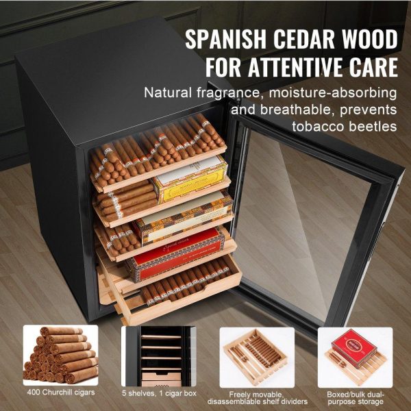 Refrigeration & Ice Equipment | Electric Cigar Humidor, 400 Count Cigar Humidor Cabinet with Cooling, Heating & Humidity Control, 5 Layer Spanish Cedar Wood & Double Mirror Glass Cigar Humidor, Gift for Men Refrigeration & Ice Equipment Refrigeration & Ice Equipment