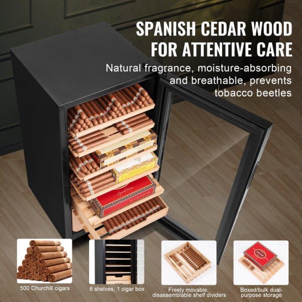 Refrigeration & Ice Equipment | Electric Cigar Humidor, 82L Cigar Humidor Cabinet with Cooling, Heating & Humidity Control, 6 Layer Spanish Cedar Wood & Double Mirror Glass Cigar Humidor, for Up To 500 Cigars, Gift for Men Refrigeration & Ice Equipment Refrigeration & Ice Equipment