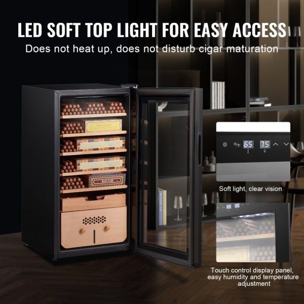 Refrigeration & Ice Equipment | Electric Cigar Humidor, 82L Cigar Humidor Cabinet with Cooling, Heating & Humidity Control, 6 Layer Spanish Cedar Wood & Double Mirror Glass Cigar Humidor, for Up To 500 Cigars, Gift for Men Refrigeration & Ice Equipment Refrigeration & Ice Equipment