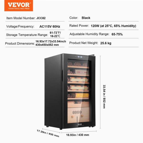 Refrigeration & Ice Equipment | Electric Cigar Humidor, 82L Cigar Humidor Cabinet with Cooling, Heating & Humidity Control, 6 Layer Spanish Cedar Wood & Double Mirror Glass Cigar Humidor, for Up To 500 Cigars, Gift for Men Refrigeration & Ice Equipment Refrigeration & Ice Equipment