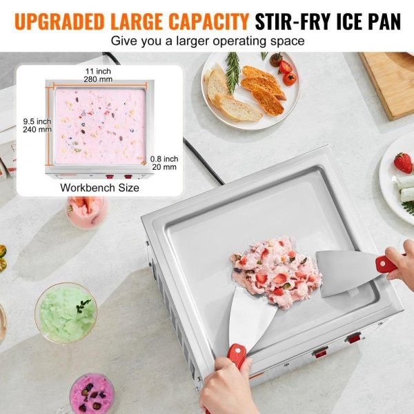 Refrigeration & Ice Equipment | Fried Ice Cream Roll Machine, 11″ x 9.5″ Stir-Fried Ice Cream Pan, Stainless Steel Rolled Ice Cream Maker with Compressor and 2 Scrapers, for Making Ice Cream, Frozen Yogurt, Ice Cream Rolls Refrigeration & Ice Equipment Refrigeration & Ice Equipment