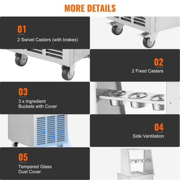 Refrigeration & Ice Equipment | Fried Ice Cream Roll Machine, 13.8″ x 13.8″ Square Stir-Fried Ice Cream Pan, Stainless Steel Commercial Rolled Ice Cream Maker with Compressor and 2 Scrapers, for Making Ice Cream, Frozen Yogurt Refrigeration & Ice Equipment Refrigeration & Ice Equipment