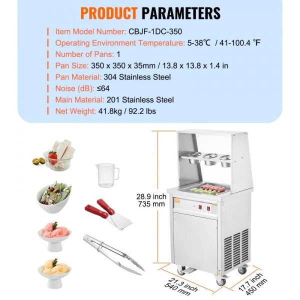 Refrigeration & Ice Equipment | Fried Ice Cream Roll Machine, 13.8″ x 13.8″ Square Stir-Fried Ice Cream Pan, Stainless Steel Commercial Rolled Ice Cream Maker with Compressor and 2 Scrapers, for Making Ice Cream, Frozen Yogurt Refrigeration & Ice Equipment Refrigeration & Ice Equipment