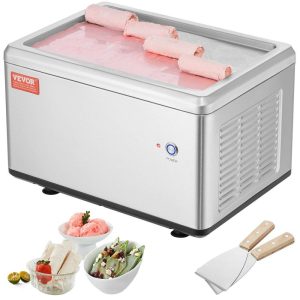 Refrigeration & Ice Equipment | Fried Ice Cream Roll Machine, 19.3″ x 14.9″ Stir-Fried Ice Cream Pan, Stainless Steel Rolled Ice Cream Maker with Compressor and 2 Scrapers, for Making Ice Cream, Frozen Yogurt, Ice Cream Rolls Refrigeration & Ice Equipment Refrigeration & Ice Equipment