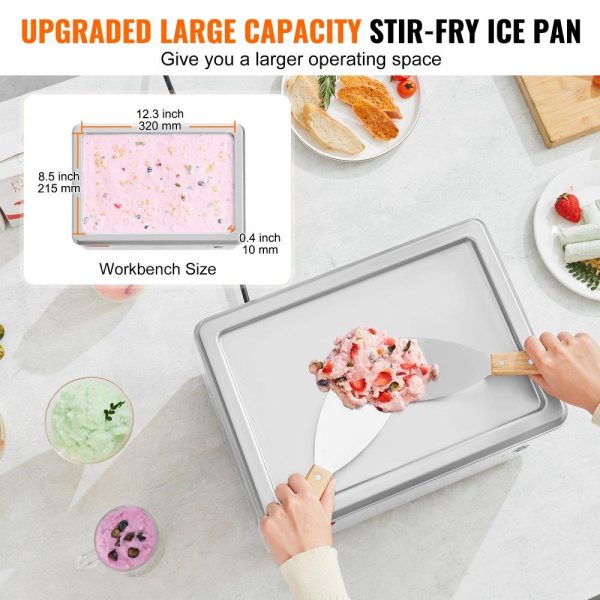 Refrigeration & Ice Equipment | Fried Ice Cream Roll Machine, 19.3″ x 14.9″ Stir-Fried Ice Cream Pan, Stainless Steel Rolled Ice Cream Maker with Compressor and 2 Scrapers, for Making Ice Cream, Frozen Yogurt, Ice Cream Rolls Refrigeration & Ice Equipment Refrigeration & Ice Equipment